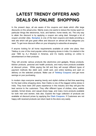 LATEST TRENDY OFFERS AND DEALS ON ONLINE SHOPPING
