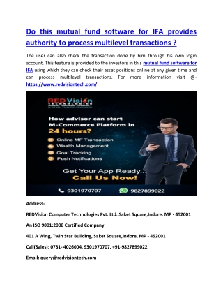 Do this mutual fund software for IFA provides authority to process multilevel transactions ?