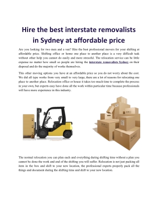 Interstate Removalists Sydney