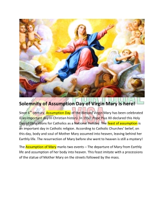 Solemnity of Assumption Day of Virgin Mary is here!