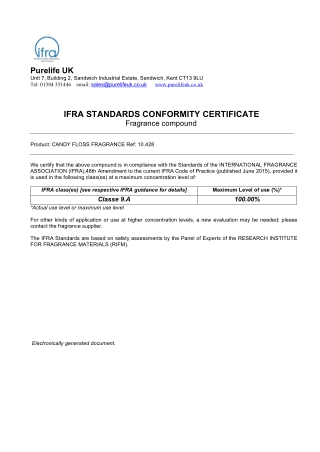 IFRA STANDARDS CONFORMITY CERTIFICATE