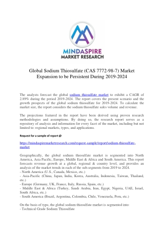 Global Sodium Thiosulfate (CAS 7772-98-7) Market Expansion to be Persistent During 2019-2024