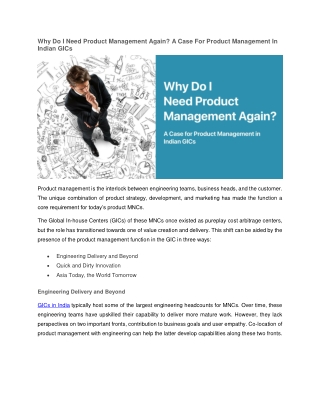 Why Do I Need Product Management Again? A Case For Product Management In Indian GICs