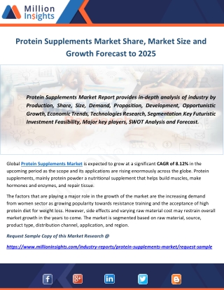 Protein Supplements Market Share, Market Size and Growth Forecast to 2025
