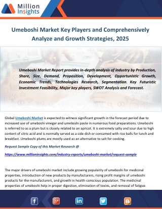 Umeboshi Market Key Players and Comprehensively Analyze and Growth Strategies, 2025