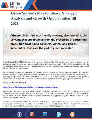 Green Solvents Market Share, Strategic Analysis and Growth Opportunities till 2021