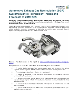 Automotive Exhaust Gas Recirculation (EGR) Systems Market Technology Trends and Forecasts to 2019-2025