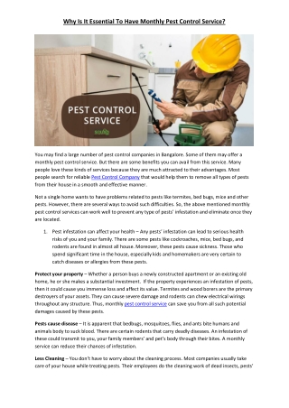 Why Is It Essential To Have Monthly Pest Control Service?