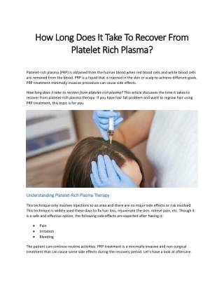 How Long Does It Take To Recover From Platelet Rich Plasma?