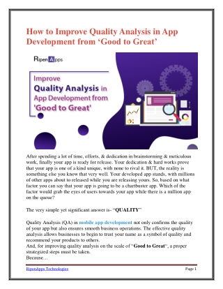How to Improve Quality Analysis in App Development from ‘Good to Great’