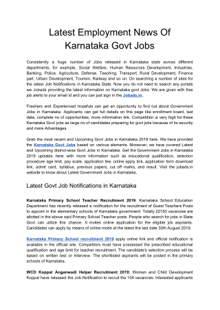 Latest Employment News Of Karnataka Govt Jobs