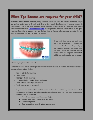 When Tpa Braces are required for your child?