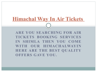 Air Tickets Booking Services in Shimla
