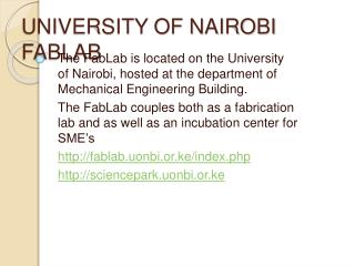 UNIVERSITY OF NAIROBI FABLAB