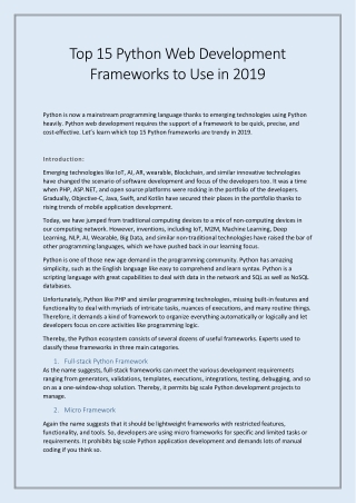 Top 15 Python Web Development Frameworks to Use in 2019