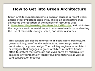 How to Get into Green Architecture