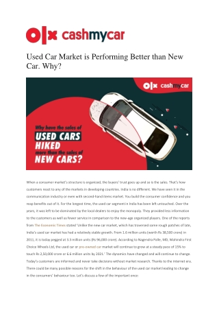 Used Car Market is Performing Better than New Car. Why?
