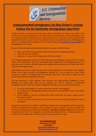 Undocumented Immigrants Can Buy Driver’s License Online Via An Authentic Immigration Law Firm!