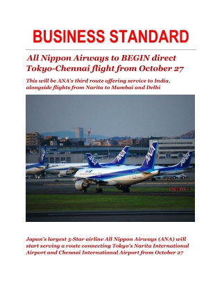 All Nippon Airways to BEGIN direct Tokyo-Chennai flight from October 27