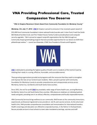 VNA Providing Professional Care, Trusted Compassion You Deserve