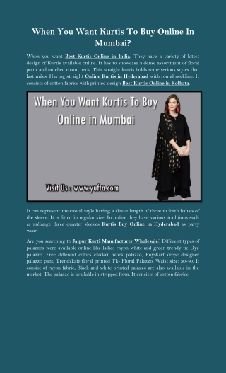 When You Want Kurtis To Buy Online In Mumbai