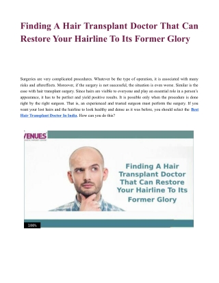 Finding A Hair Transplant Doctor That Can Restore Your Hairline to Its Former Glory
