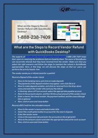 QuickBooks Desktop Support Phone Number 1-888-238-7409