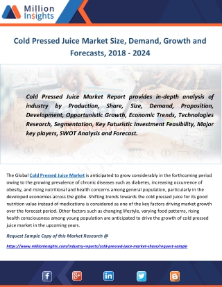 Cold Pressed Juice Market Size, Demand, Growth and Forecasts, 2018 - 2024