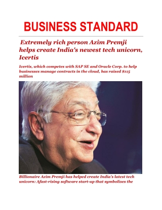 Extremely rich person Azim Premji helps create India's newest tech unicorn, Icertis