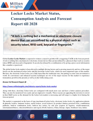 Locker Locks Market Status, Consumption Analysis and Forecast Report till 2028