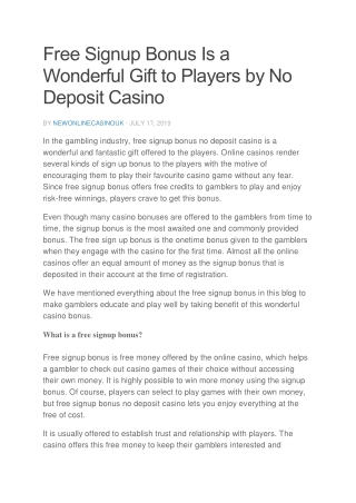Free Signup Bonus Is a Wonderful Gift to Players by No Deposit Casino