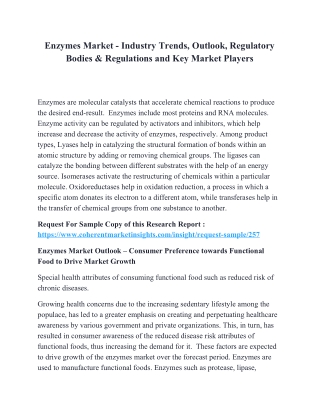 Enzymes Market - Industry Trends, Outlook, Regulatory Bodies & Regulations and Key Market Players