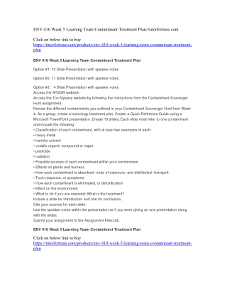 ENV 410 Week 5 Learning Team Contaminant Treatment Plan//tutorfortune.com