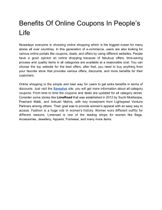 Benefits Of Online Coupons In People’s Life