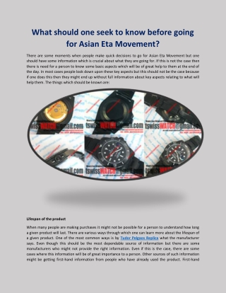 What should one seek to know before going for Asian Eta Movement?