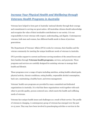 Increase Your Physical Health and Wellbeing through Veterans Health Programs in Australia