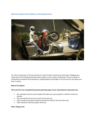 Motorcycle Safety Tips for Riding in a Developing Country