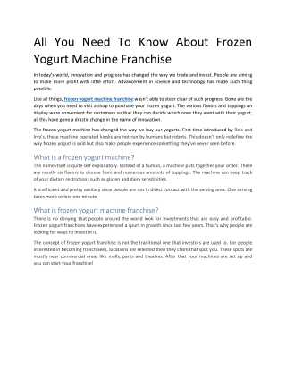 All You Need To Know About Frozen Yogurt Machine Franchise
