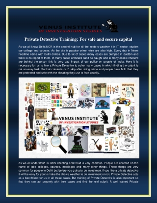 Private Detective Training: For safe and secure capital