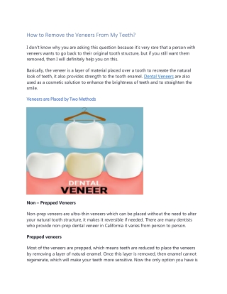 How to Remove the Veneers From My Teeth?