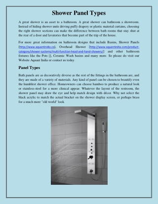 Shower Panel Types