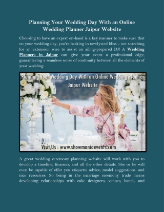 Planning Your Wedding Day With an Online Wedding Planner Jaipur Website