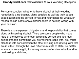 GrandyBridal.com ReviewServe At Your Wedding Reception
