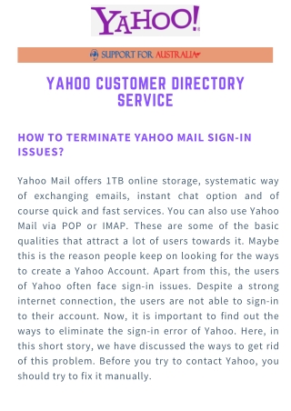 Customer Directory Service for Yahoo Mail Sign-in Issues