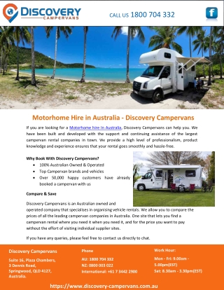 Motorhome Hire in Australia - Discovery Campervans