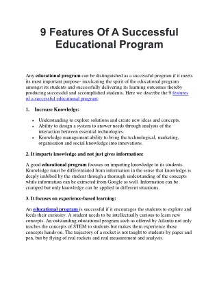 Learn the 9 Features Of A Successful Educational Program and Tours