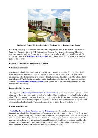 Redbridge School Reviews Benefits of Studying In An International School