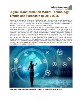 Global Digital Transformation Market Report, Regional Share, Key Players, Supply/Demand Analysis 2019 and Forecast To 20