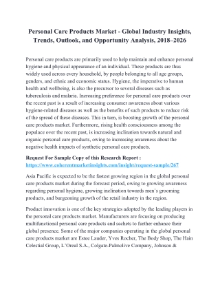 Personal Care Products Market, Personal Care Products Industry Insights, Trends, Outlook, Opportunity Analysis