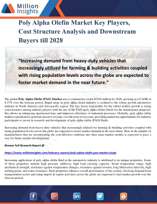 Poly Alpha Olefin Market Key Players, Cost Structure Analysis and Downstream Buyers till 2028